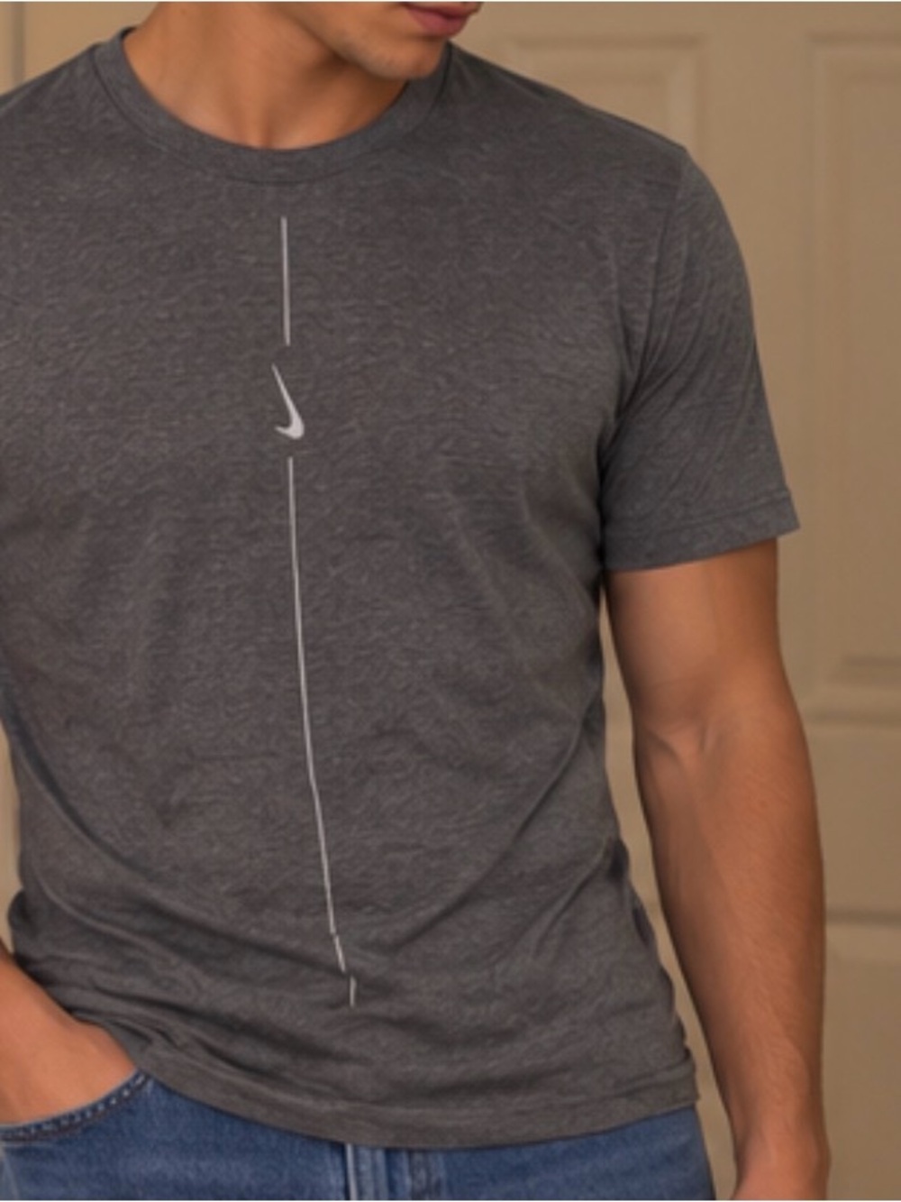 Nike Gray Short Sleeve Crew Tee with Vertical Stripe